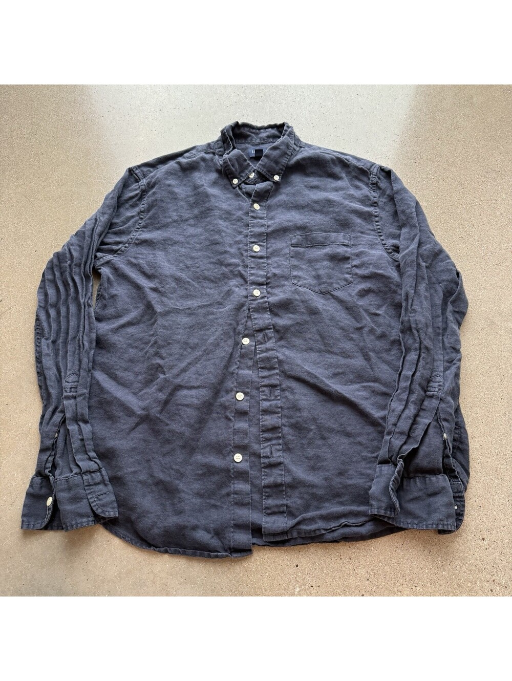 J.CREW Shirt Mens L Blue Linen Button Up Long Sleeve Casual Pocket